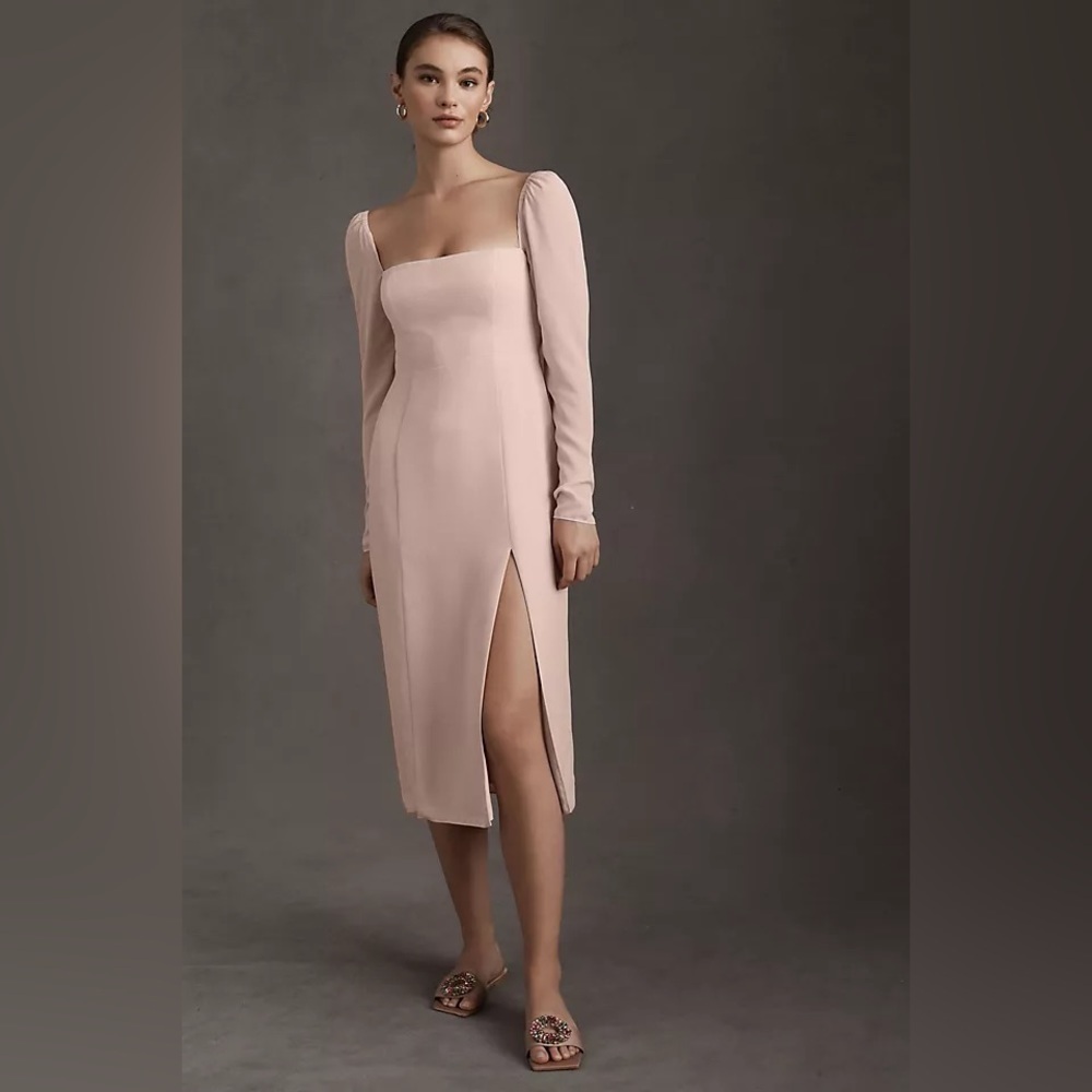 BHLDN Kayleigh Georgette Long Sleeve Midi Dress Blush Pink Rose NWT - Picture 8 of 8